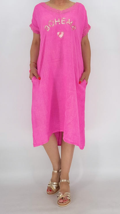 Leinen Kleid "Toma", pink
