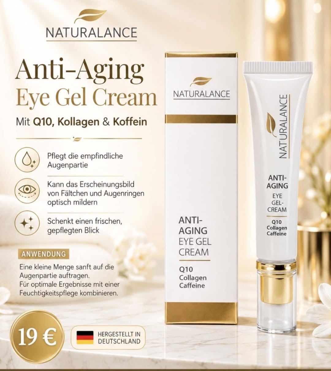 Naturalance Anti-Aging Eye Gel Cream mit Q10, Kollagen & Koffein