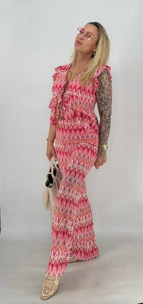 Damen Set : Hosen und Top, rosa, türkis