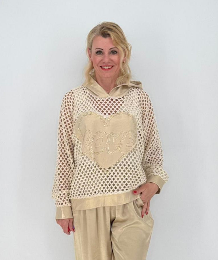 Netz Shirt mit kapuze in Beige