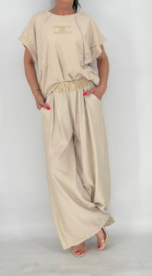Hose aus Viskose  glitzer-effekt, beige
