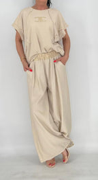 Hose aus Viskose  glitzer-effekt, beige