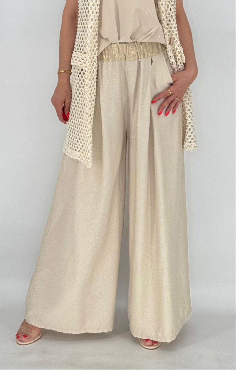 Hose aus Viskose  glitzer-effekt, beige