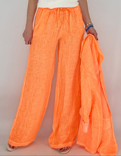 Hose aus Leinen, neon orange