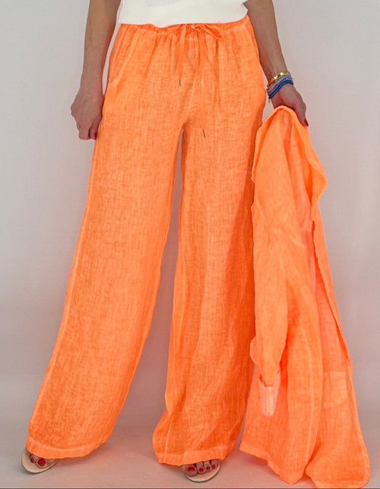 Hose aus Leinen, neon orange