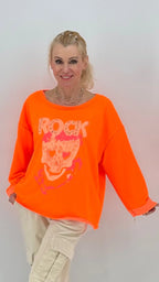 Sweatshirt "Rock" mit Strass, schwarz, pink, orange, beige - By Elena FashionBy Elena Fashion