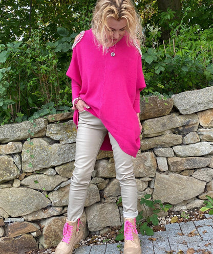 Cold-Shoulder-Pullover mit Perlen in pink