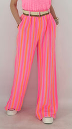 Musselin Hose Streifen in Rosa/Pink/Orange mit Gürtel
