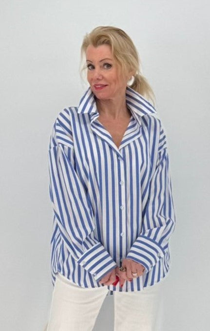 Streifen Bluse, weiß/blau