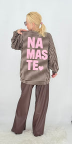 Sweatshirt in Gestreift "NAMASTE", rosa, braun