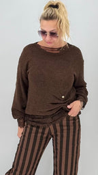 Pullover mit Mesh-Shirt und Brosche, schwarz, braun, beige