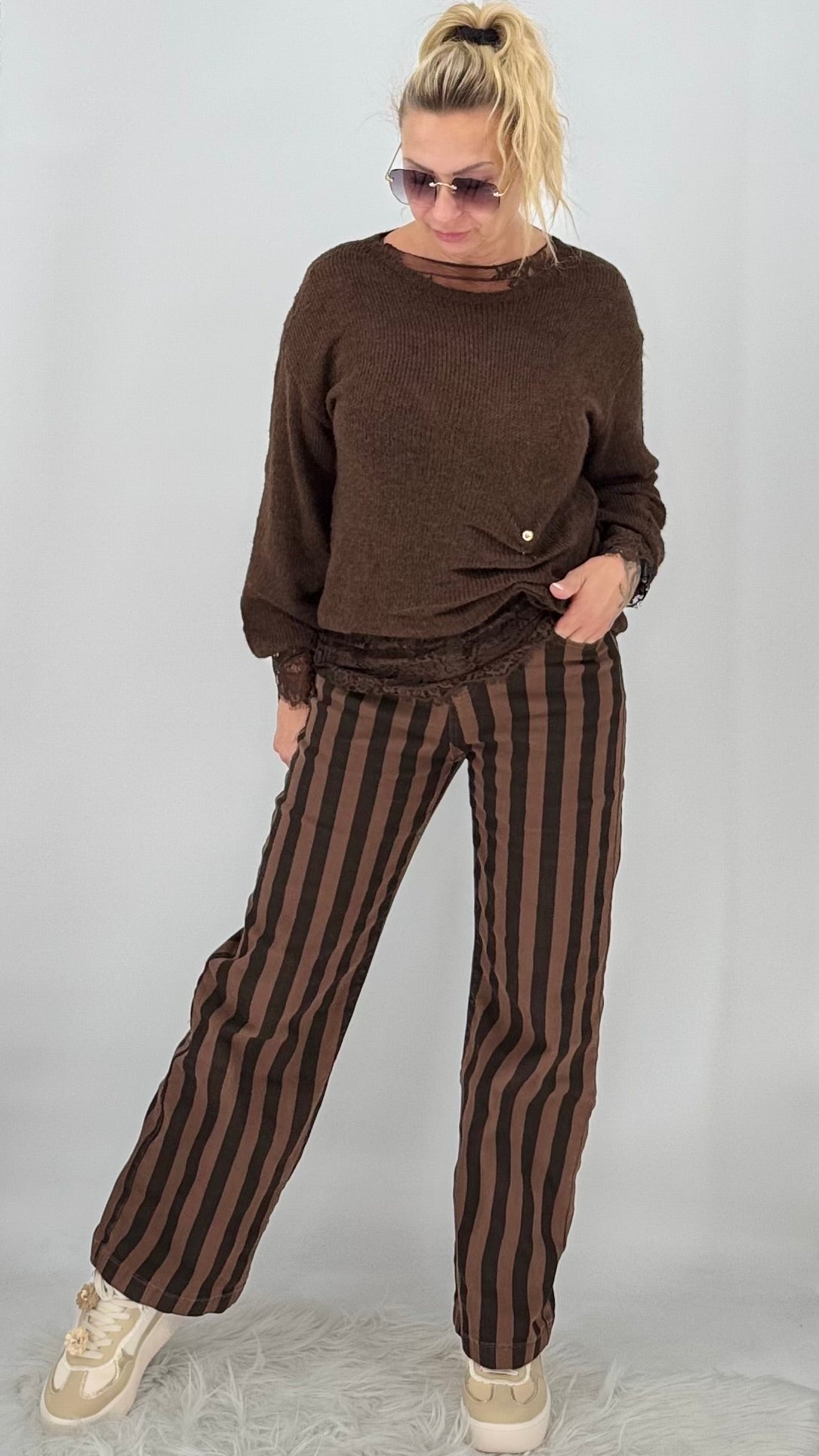 Zac&Zoe Gestreifte Jeans, braun