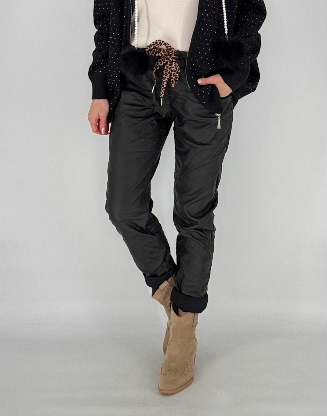 Lederimitat Hose, schwarz