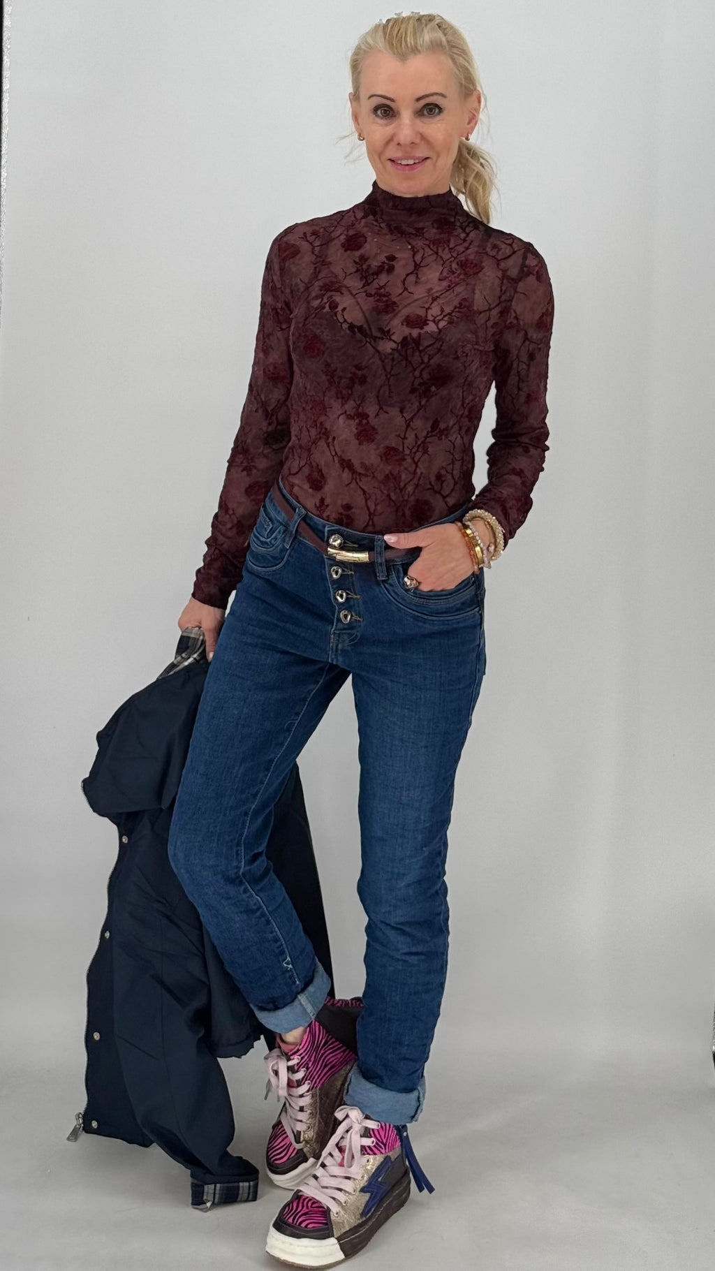 Elegantes Mesh-Shirt Damen, bordo