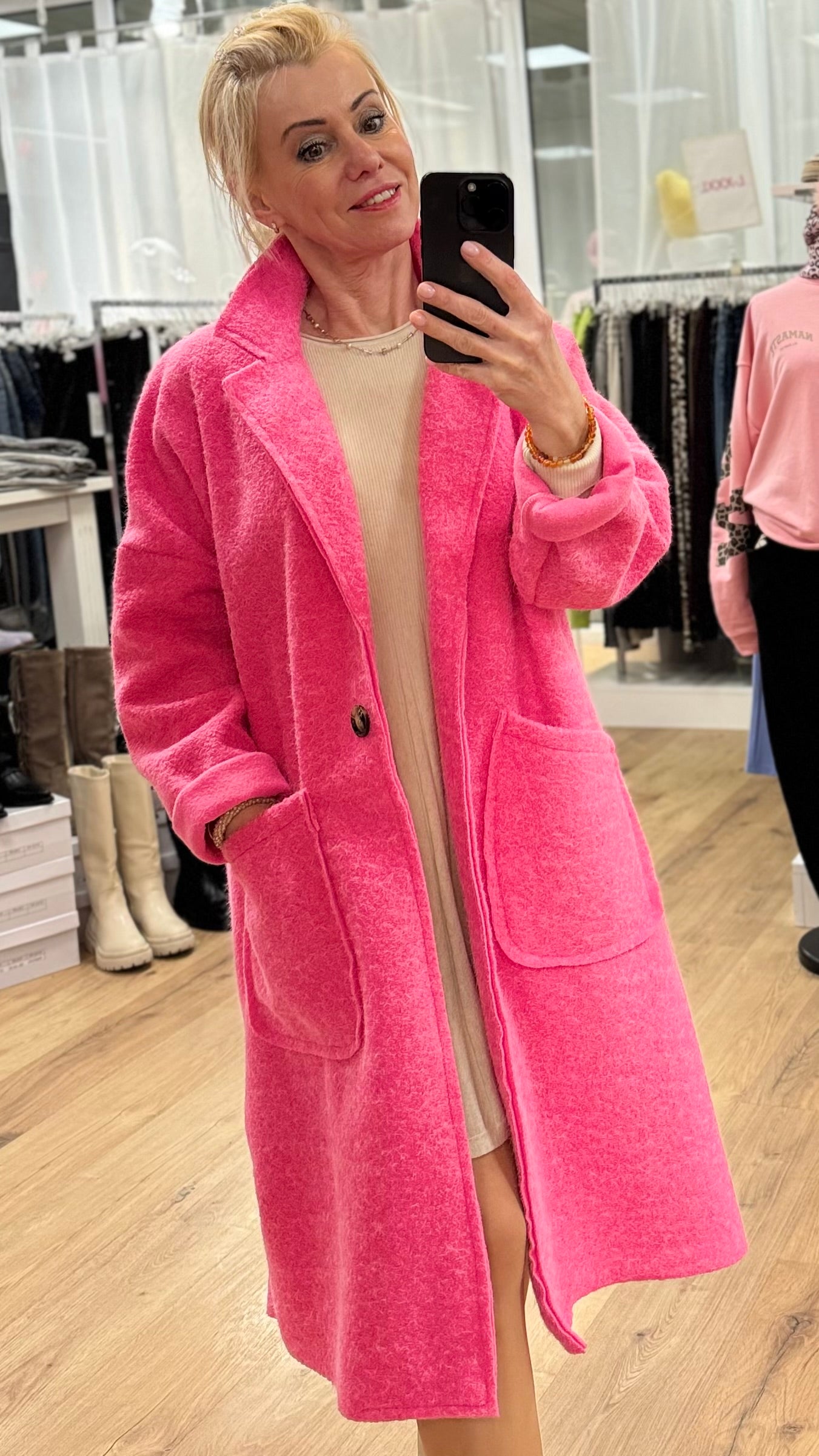Mantel in Woll-Optik, rosa/pink