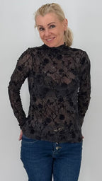 Elegantes Mesh-Shirt Damen, Schwarz