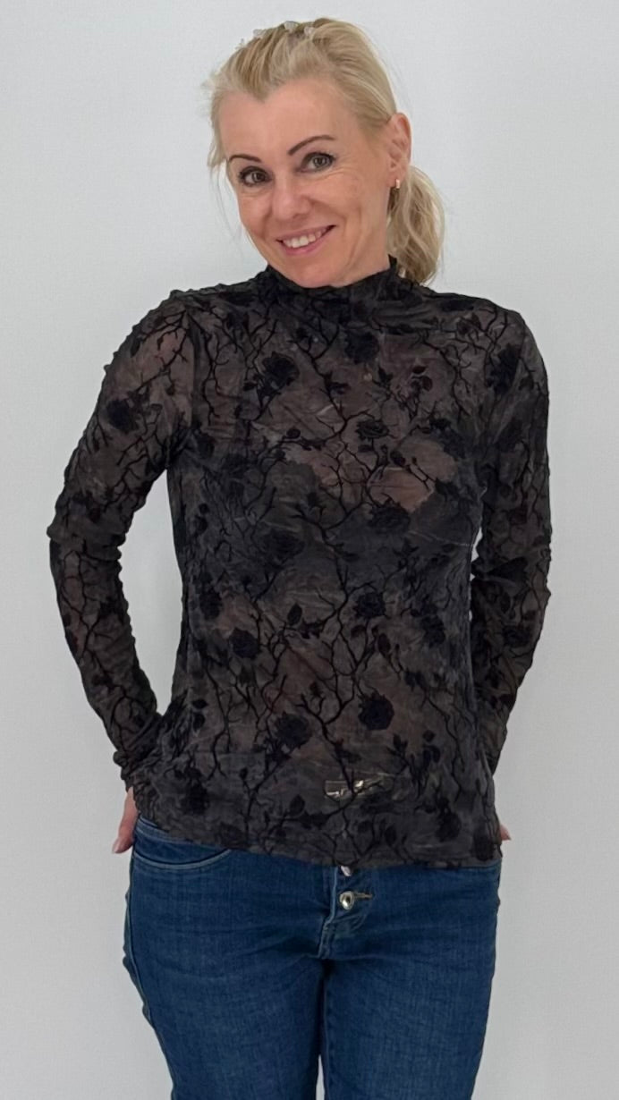 Elegantes Mesh-Shirt Damen, Schwarz