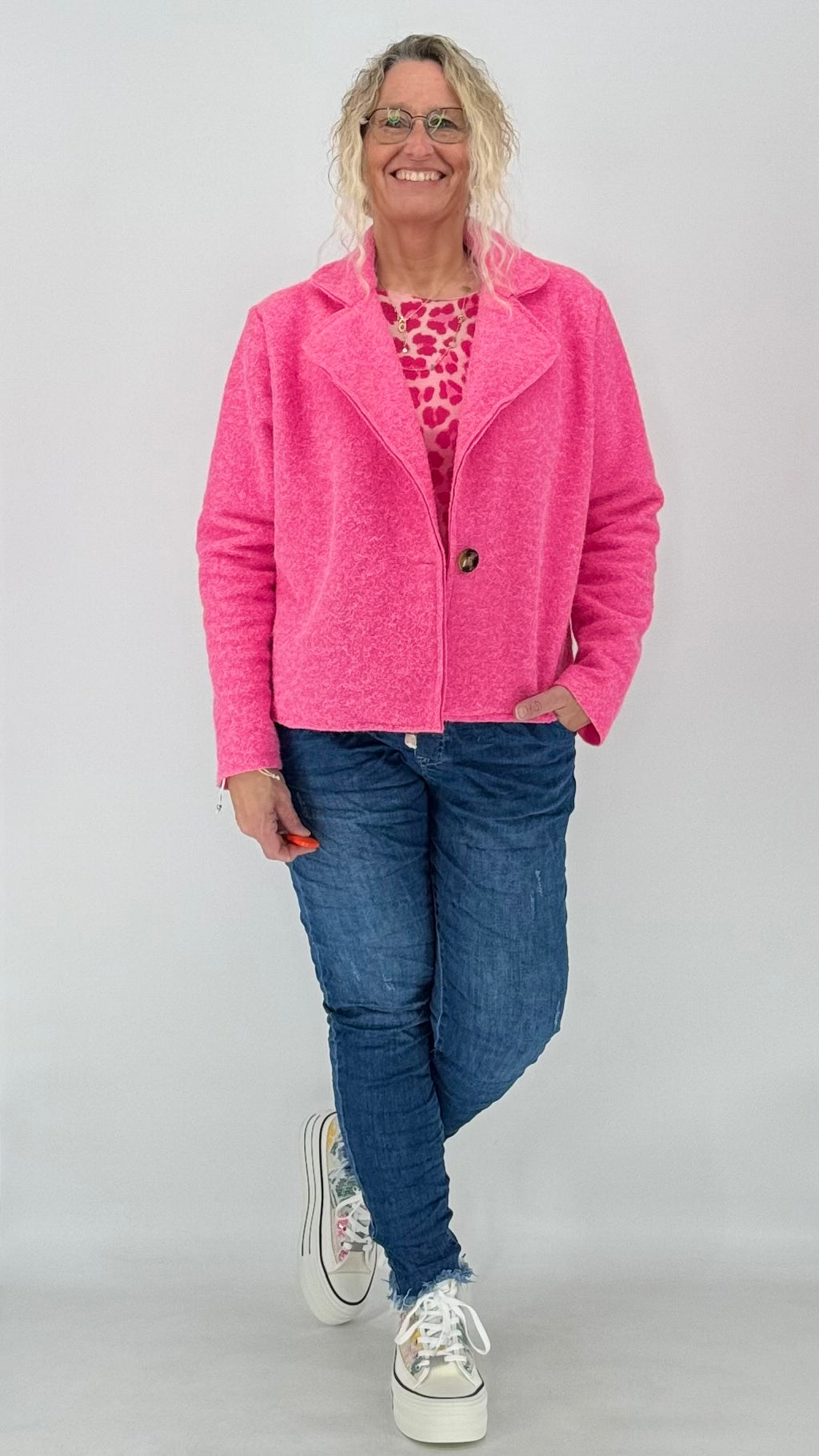 Kurze Jacke in Woll-Optik, rosa/pink