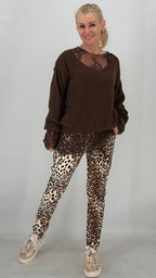 Pullover mit Mesh-Shirt, schwarz, braun, beige
