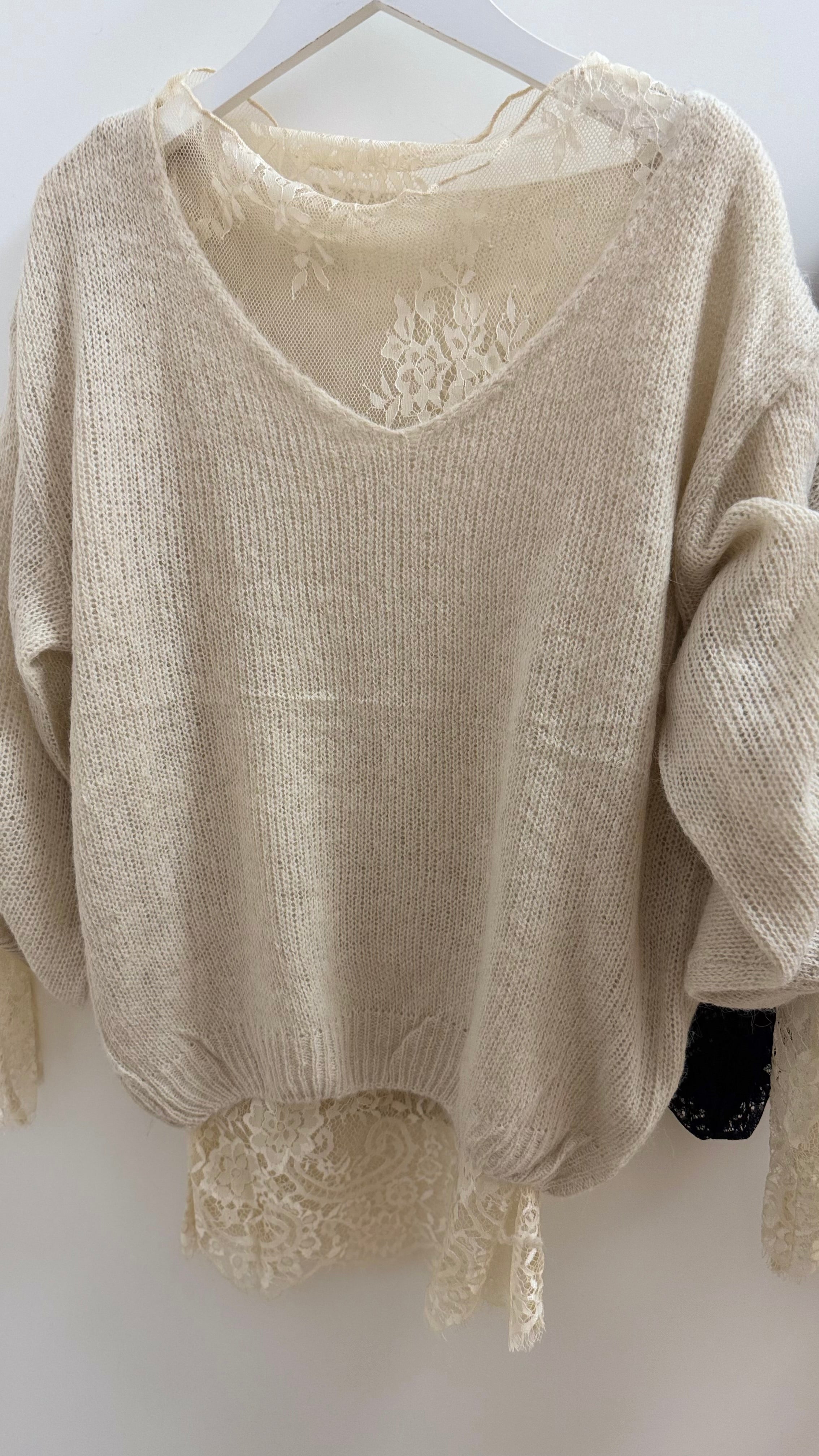 Pullover mit Mesh-Shirt, schwarz, braun, beige