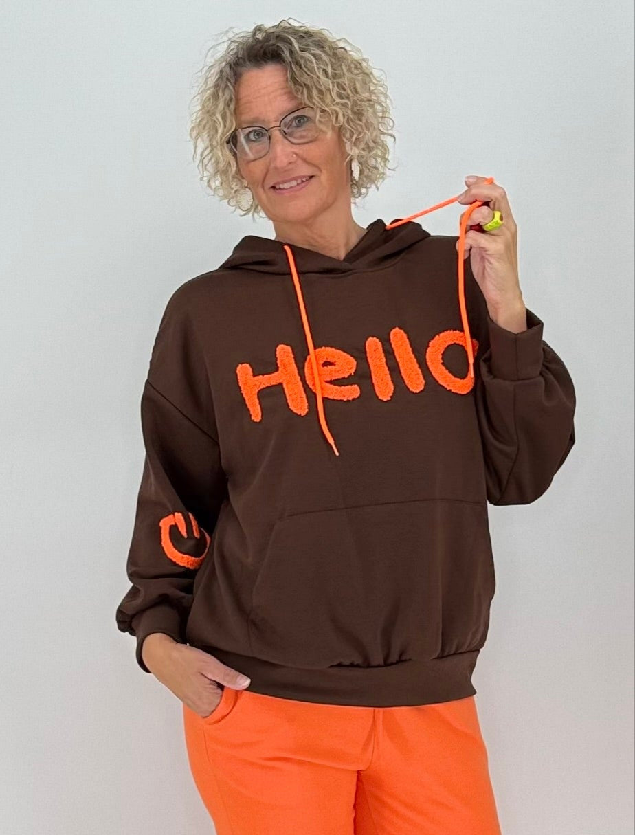 Hoodie braun "HELLO!"