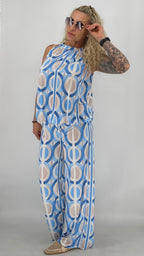 Damen Set, Hose und Neckholder-Top, in Hellblau/Beige