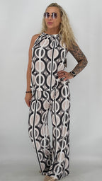 Damen Set, Hose und Neckholder-Top, in Beige/Schwarz