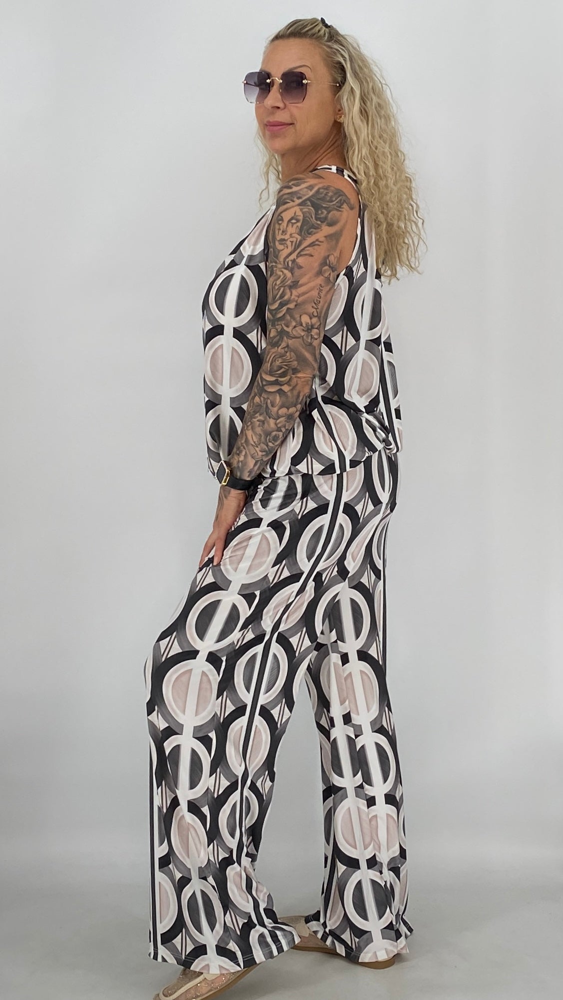 Damen Set, Hose und Neckholder-Top, in Beige/Schwarz