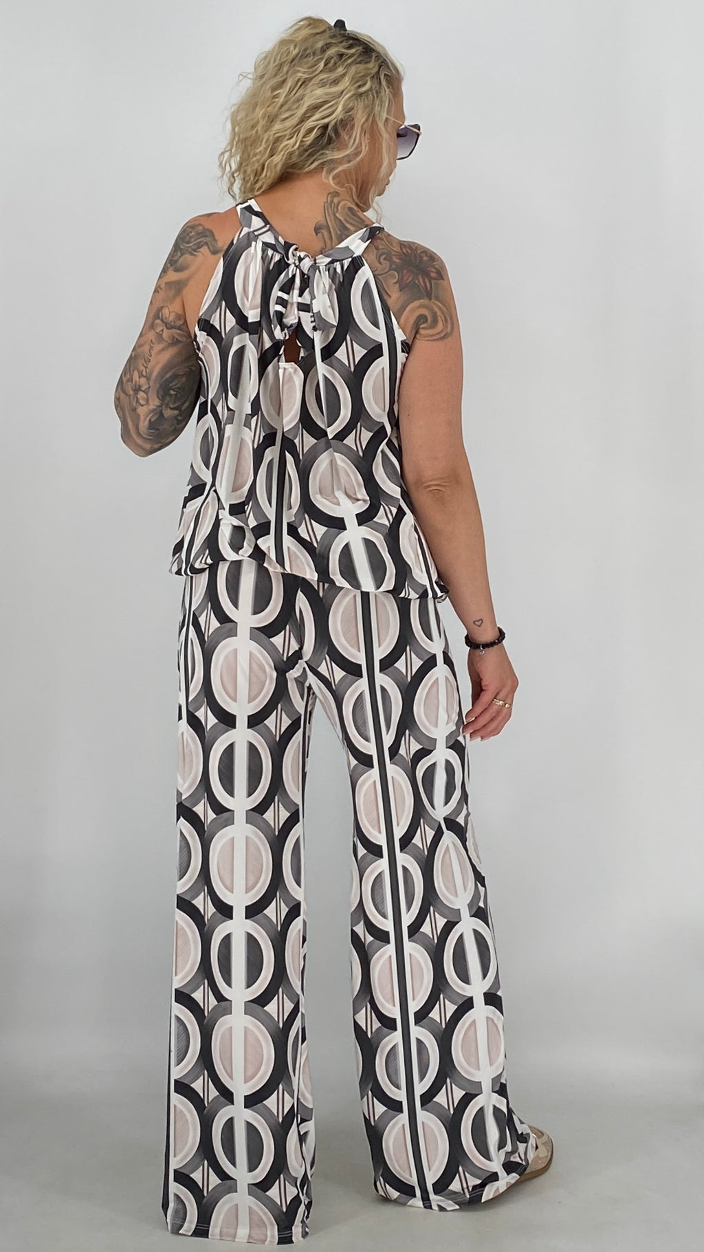 Damen Set, Hose und Neckholder-Top, in Beige/Schwarz
