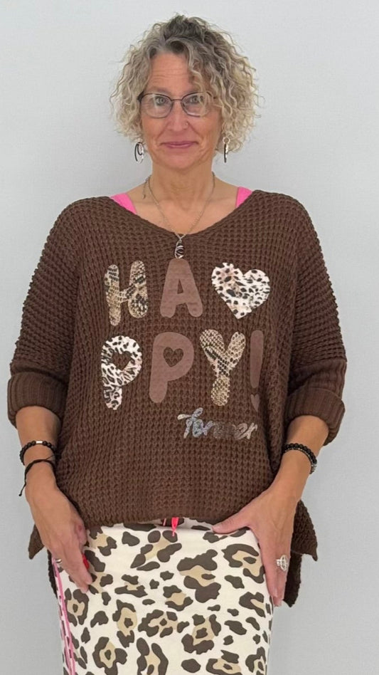 Pullover "Happy" braun