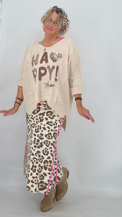 Pullover "Happy" braun, beige, orange