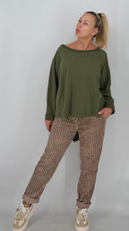 Sweatshirt in Khaki, Hellbraun, Bordeaux