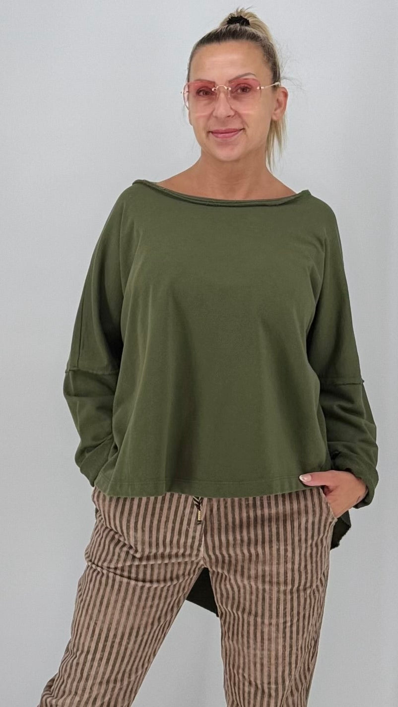 Sweatshirt in Khaki, Hellbraun, Bordeaux