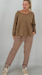 Sweatshirt in Khaki, Hellbraun, Bordeaux