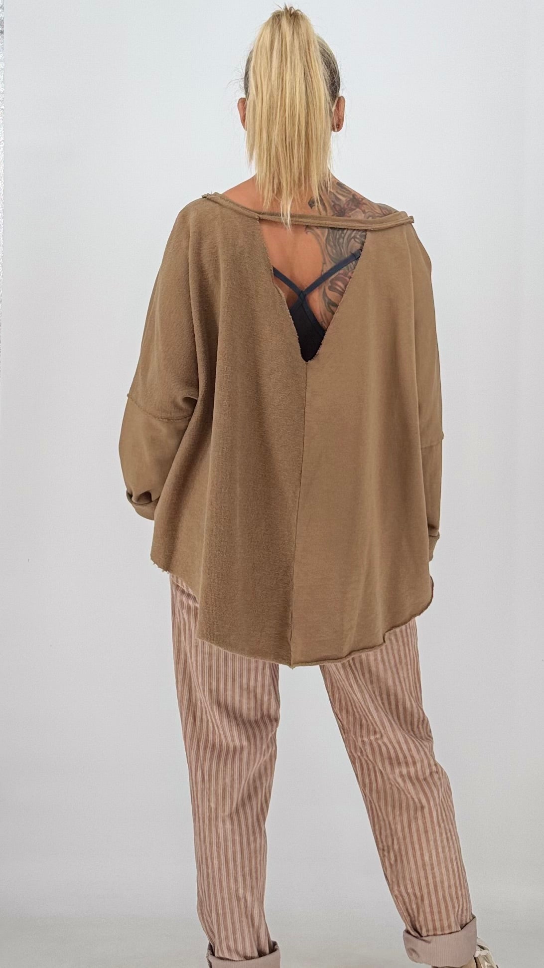 Sweatshirt in Khaki, Hellbraun, Bordeaux