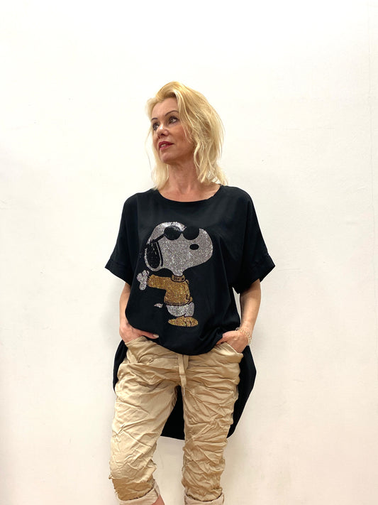 T-Shirt Snoopy mit Strass schwarz