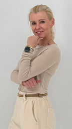 Basic langarm Shirt, beige, braun