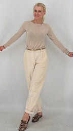 Basic langarm Shirt, beige, braun