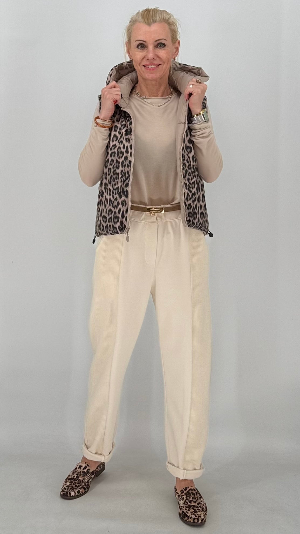 Basic langarm Shirt, beige, braun