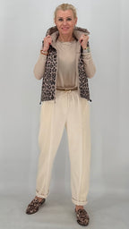 Basic langarm Shirt, beige, braun
