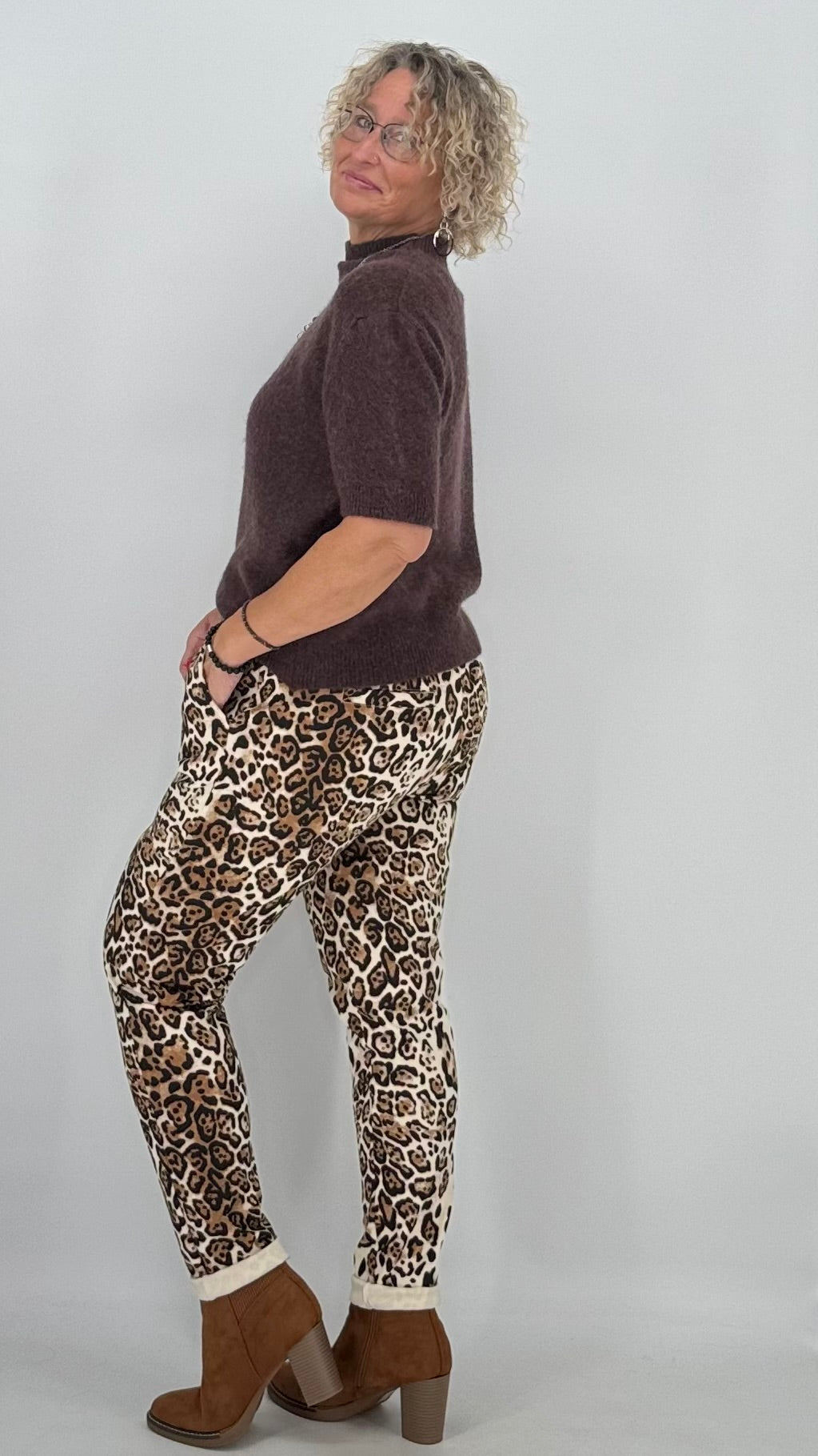 Pullover ESViViD Baby Alpaca kurzarm, braun, weiss, rosa