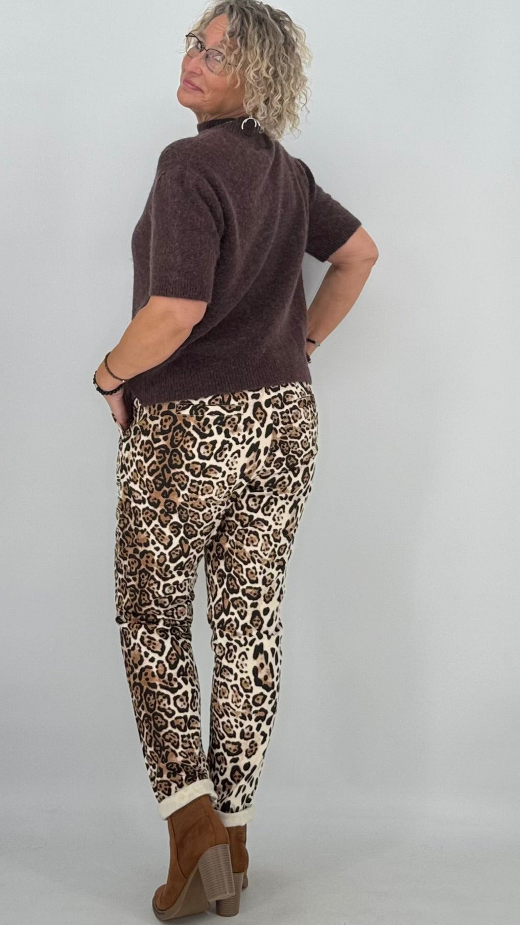 Pullover ESViViD Baby Alpaca kurzarm, braun, weiss, rosa