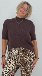 Pullover ESViViD Baby Alpaca kurzarm, braun, weiss, rosa