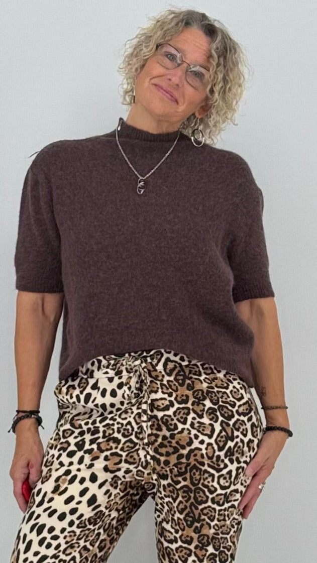 Pullover ESViViD Baby Alpaca kurzarm, braun, weiss, rosa