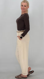 Basic langarm Shirt, beige, braun