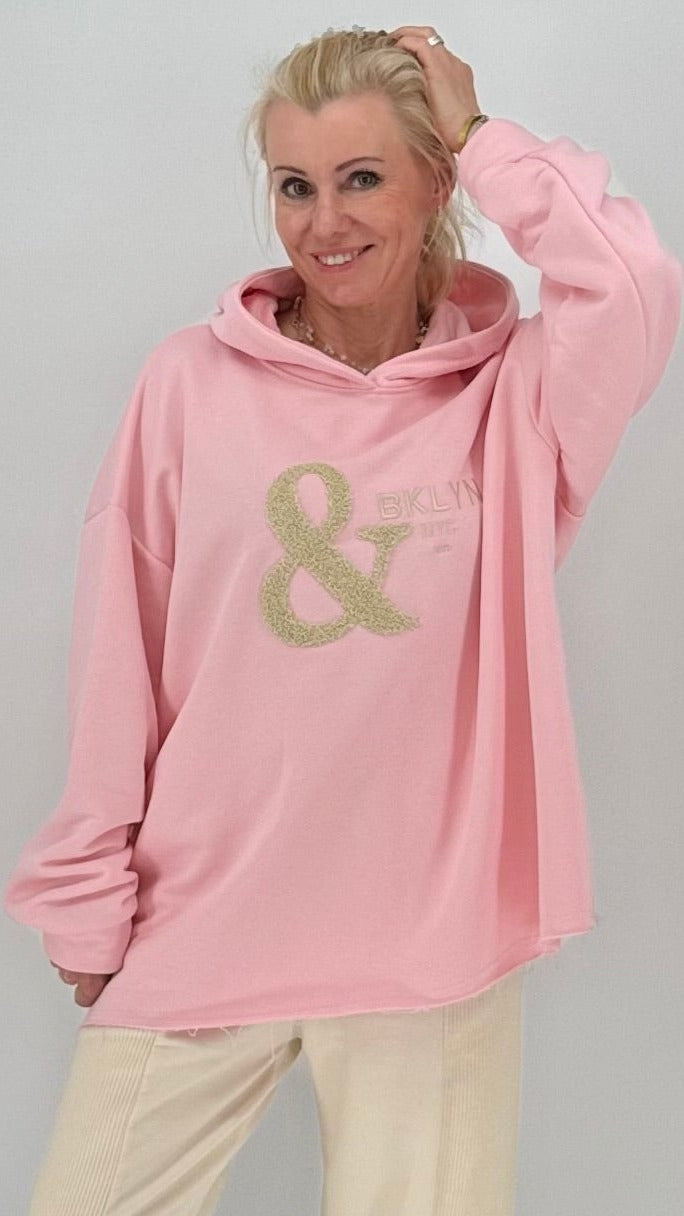 Hoodie in Rosa "& BKLYN" mit Kapuze