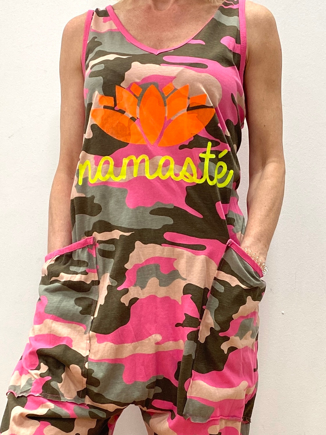 Sommer Baggy Jumpsuit "Namaste" 100% Cotton Pink