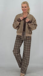 Karierte High-Waist-Hose, braun