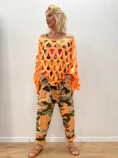 Sommer Baggy Jumpsuit "Namaste" 100% Cotton Orange