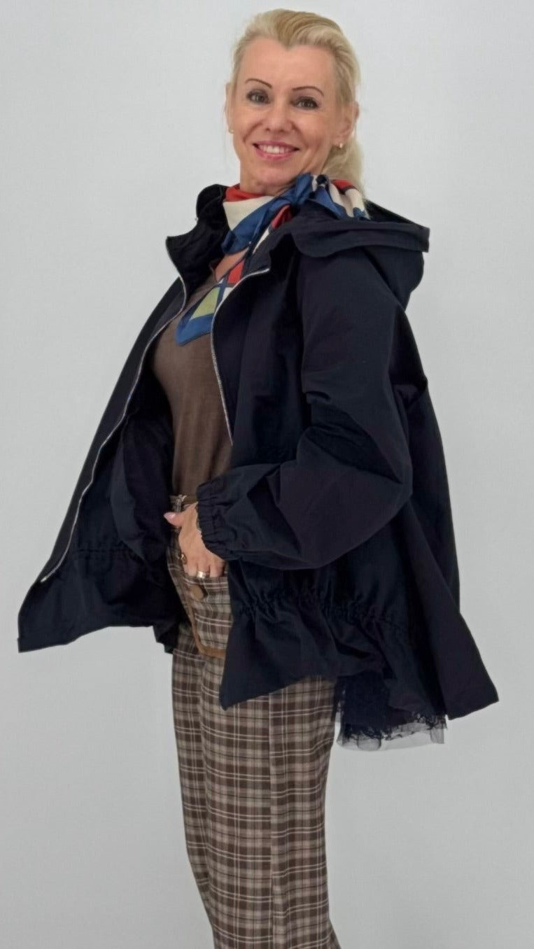 Jacke mit Spitze und Kapuze "Sandra" in Blau